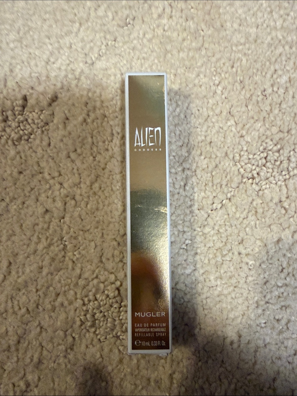 New in Box Mugler Alien Goddess - Metallic Gold Travel Atomizer Spray